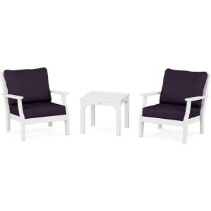 Martha Stewart by POLYWOOD® Chinoiserie 3-Piece Deep Seating Set in Mahogany/Spiced Burlap(White / Navy Linen)