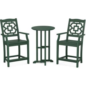 Martha Stewart by POLYWOOD® Chinoiserie 3-Piece Farmhouse Bistro Counter Set in Mahogany(Green)