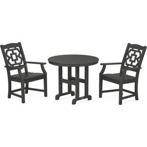 Martha Stewart by POLYWOOD® Chinoiserie 3-Piece Farmhouse Dining Set in Mahogany(Black)