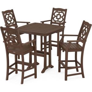 Martha Stewart by POLYWOOD® Chinoiserie 5-Piece Bar Set with Trestle Legs in White(Mahogany)
