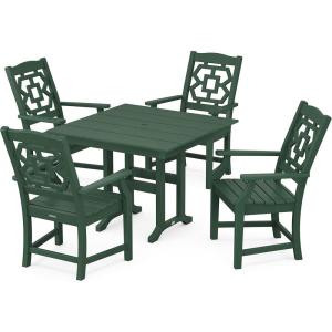 Martha Stewart by POLYWOOD® Chinoiserie 5-Piece Farmhouse Dining Set in White(Green)