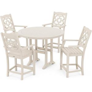 Martha Stewart by POLYWOOD® Chinoiserie 5-Piece Round Counter Set in Green(Sand)
