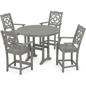Martha Stewart by POLYWOOD® Chinoiserie 5-Piece Round Counter Set in Green(Slate Grey)