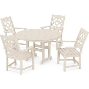 Martha Stewart by POLYWOOD® Chinoiserie 5-Piece Round Farmhouse Dining Set in Slate Grey(Sand)
