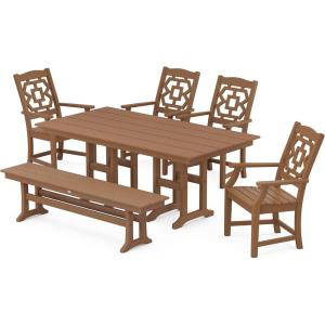 Martha Stewart by POLYWOOD® Chinoiserie 6-Piece Farmhouse Dining Set with Bench in Black(Teak)