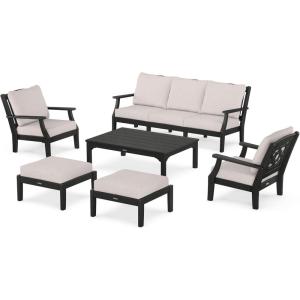 Martha Stewart by POLYWOOD® Chinoiserie 6-Piece Lounge Sofa Set in Mahogany/Spiced Burlap(Black / Dune Burlap)