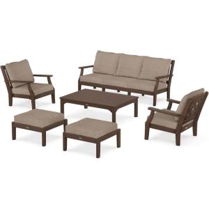 Martha Stewart by POLYWOOD® Chinoiserie 6-Piece Lounge Sofa Set in Mahogany/Spiced Burlap(Mahogany / Spiced Burlap)