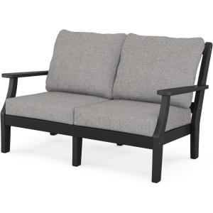 Martha Stewart by POLYWOOD® Chinoiserie Deep Seating Loveseat in Mahogany/Spiced Burlap(Black / Grey Mist)