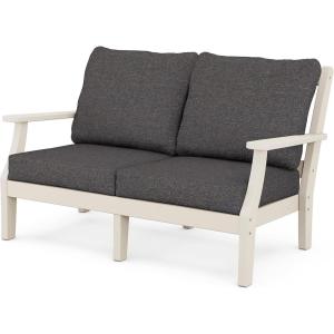 Martha Stewart by POLYWOOD® Chinoiserie Deep Seating Loveseat in Mahogany/Spiced Burlap(Sand / Ash Charcoal)