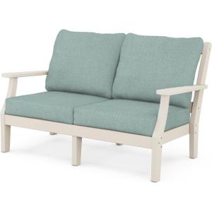 Martha Stewart by POLYWOOD® Chinoiserie Deep Seating Loveseat in Mahogany/Spiced Burlap(Sand / Glacier Spa)