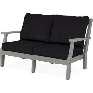Martha Stewart by POLYWOOD® Chinoiserie Deep Seating Loveseat in Mahogany/Spiced Burlap(Slate Grey / Midnight Linen)