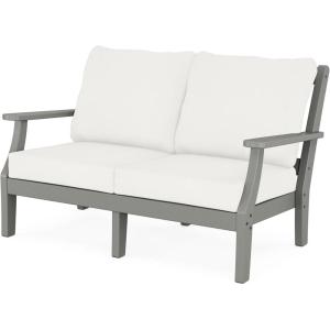 Martha Stewart by POLYWOOD® Chinoiserie Deep Seating Loveseat in Mahogany/Spiced Burlap(Slate Grey / Natural Linen)