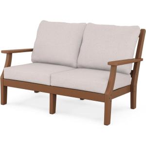 Martha Stewart by POLYWOOD® Chinoiserie Deep Seating Loveseat in Mahogany/Spiced Burlap(Teak / Dune Burlap)