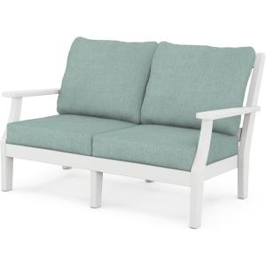 Martha Stewart by POLYWOOD® Chinoiserie Deep Seating Loveseat in Mahogany/Spiced Burlap(White / Glacier Spa)