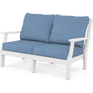 Martha Stewart by POLYWOOD® Chinoiserie Deep Seating Loveseat in Mahogany/Spiced Burlap(White / Sky Blue)