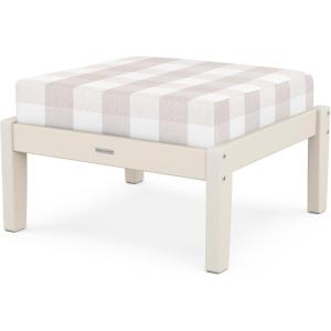 Martha Stewart by POLYWOOD® Chinoiserie Deep Seating Ottoman in Sand/Ash Charcoal(Sand / Buffalo Plaid Dune Burlap)