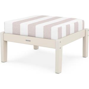 Martha Stewart by POLYWOOD® Chinoiserie Deep Seating Ottoman in Sand/Ash Charcoal(Sand / Cabana Stripe Dune Burlap)