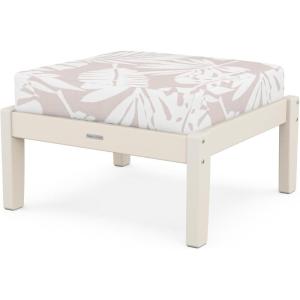 Martha Stewart by POLYWOOD® Chinoiserie Deep Seating Ottoman in Sand/Ash Charcoal(Sand / Leaf Dune Burlap)