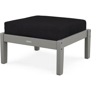 Martha Stewart by POLYWOOD® Chinoiserie Deep Seating Ottoman in Sand/Ash Charcoal(Slate Grey / Midnight Linen)