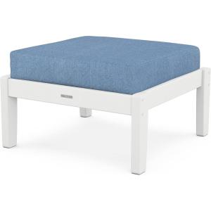 Martha Stewart by POLYWOOD® Chinoiserie Deep Seating Ottoman in Sand/Ash Charcoal(White / Sky Blue)