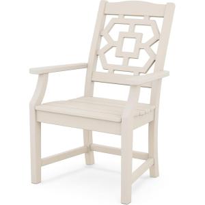 Martha Stewart by POLYWOOD Chinoiserie Outdoor Dining Arm Chair, Slate Grey, Durable HDPE All-Weather, Comfortable Patio Seating with Lattice Back, Backyard, Garden Furniture, Made in The USA(Sand)