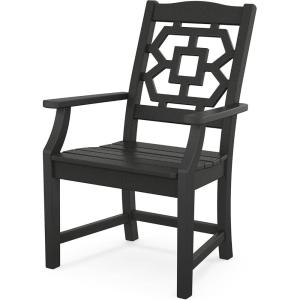 Martha Stewart by POLYWOOD Chinoiserie Outdoor Dining Arm Chair, Slate Grey, Durable HDPE All-Weather, Comfortable Patio Seating with Lattice Back, Backyard, Garden Furniture, Made in The USA(Black)