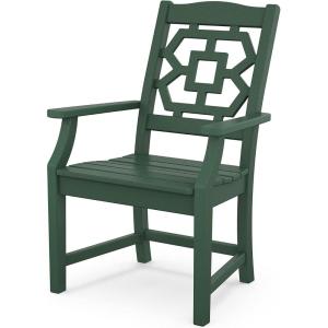 Martha Stewart by POLYWOOD Chinoiserie Outdoor Dining Arm Chair, Slate Grey, Durable HDPE All-Weather, Comfortable Patio Seating with Lattice Back, Backyard, Garden Furniture, Made in The USA(Green)