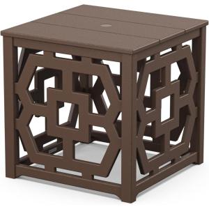 Martha Stewart by POLYWOOD Chinoiserie Outdoor Umbrella Stand Accent Table, White Lattice 22″x22″ Square, Durable HDPE All-Weather Small Patio Furniture for Backyard, Deck, Garden, Made in The USA(Mahogany)