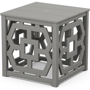 Martha Stewart by POLYWOOD Chinoiserie Outdoor Umbrella Stand Accent Table, White Lattice 22″x22″ Square, Durable HDPE All-Weather Small Patio Furniture for Backyard, Deck, Garden, Made in The USA(Slate Grey)