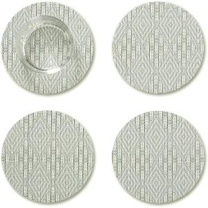 Martha by Martha Stewart | Chilewich Boxwood Coasters in Abalone – Set of 4 – Stain-Resistant Woven Textile with Recycled Felt Backing – 5″ Round(Abalone)