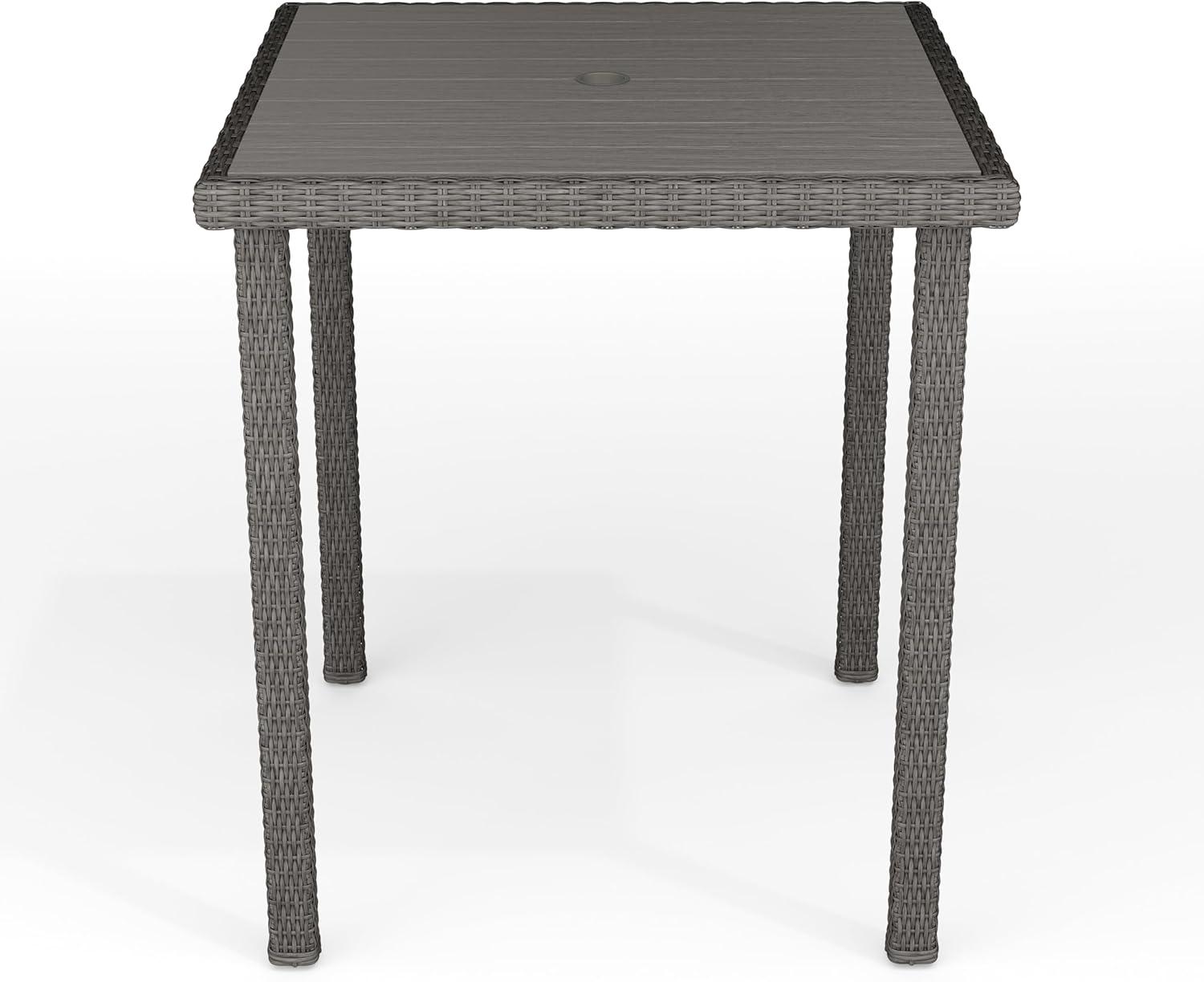 imageMartha Stewart Bedford 37 Square IndoorOutdoor Patio Bar Height Table with Faux Wood Top and Rattan Wicker Finish in GrayGrey