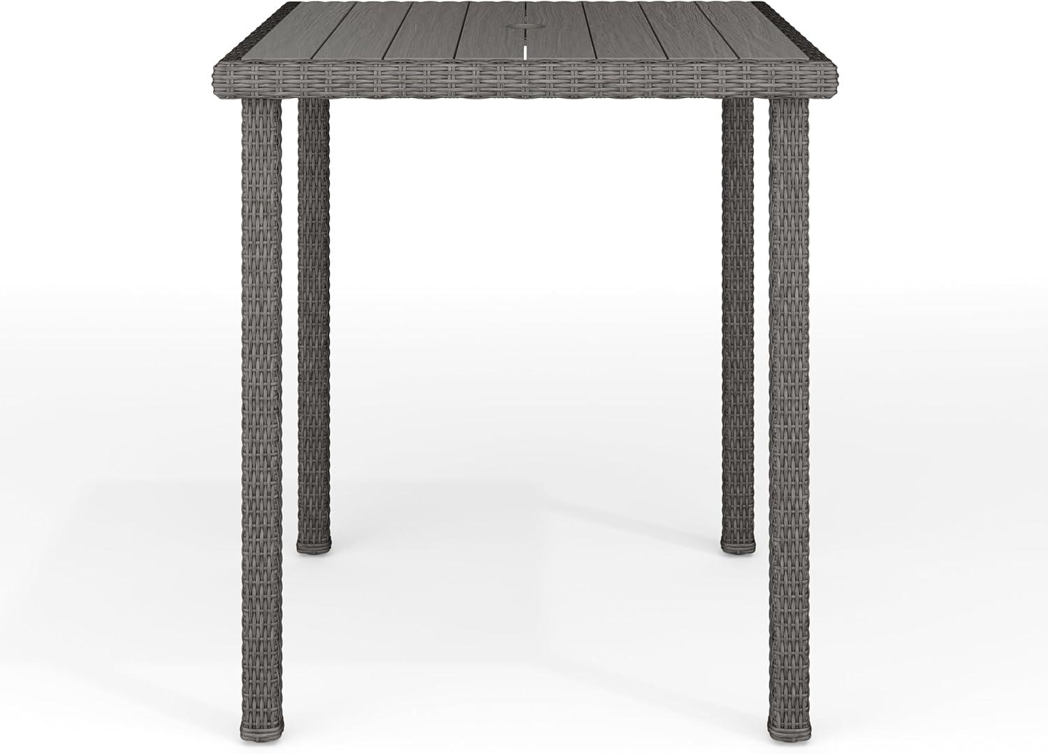 imageMartha Stewart Bedford 37 Square IndoorOutdoor Patio Bar Height Table with Faux Wood Top and Rattan Wicker Finish in GrayGrey
