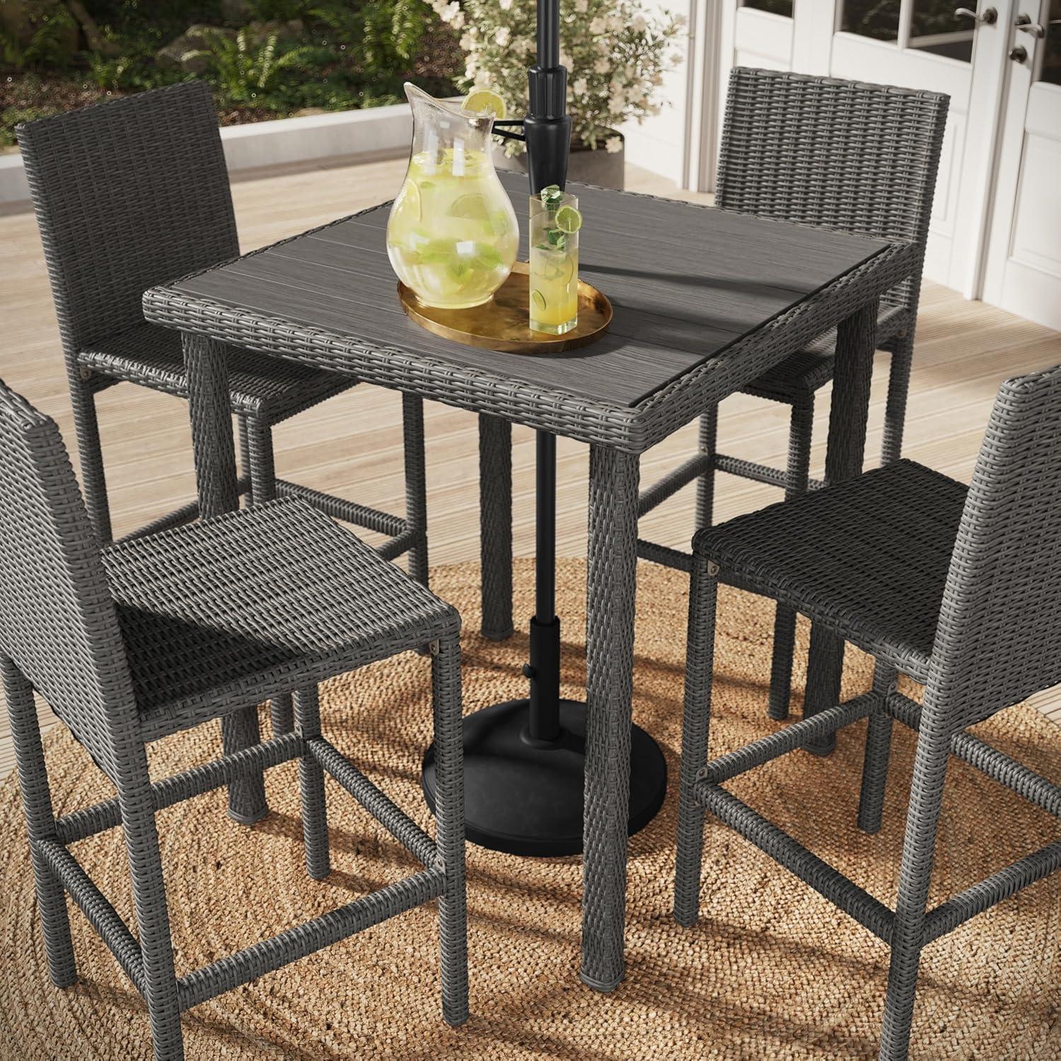 imageMartha Stewart Bedford 37 Square IndoorOutdoor Patio Bar Height Table with Faux Wood Top and Rattan Wicker Finish in GrayGrey