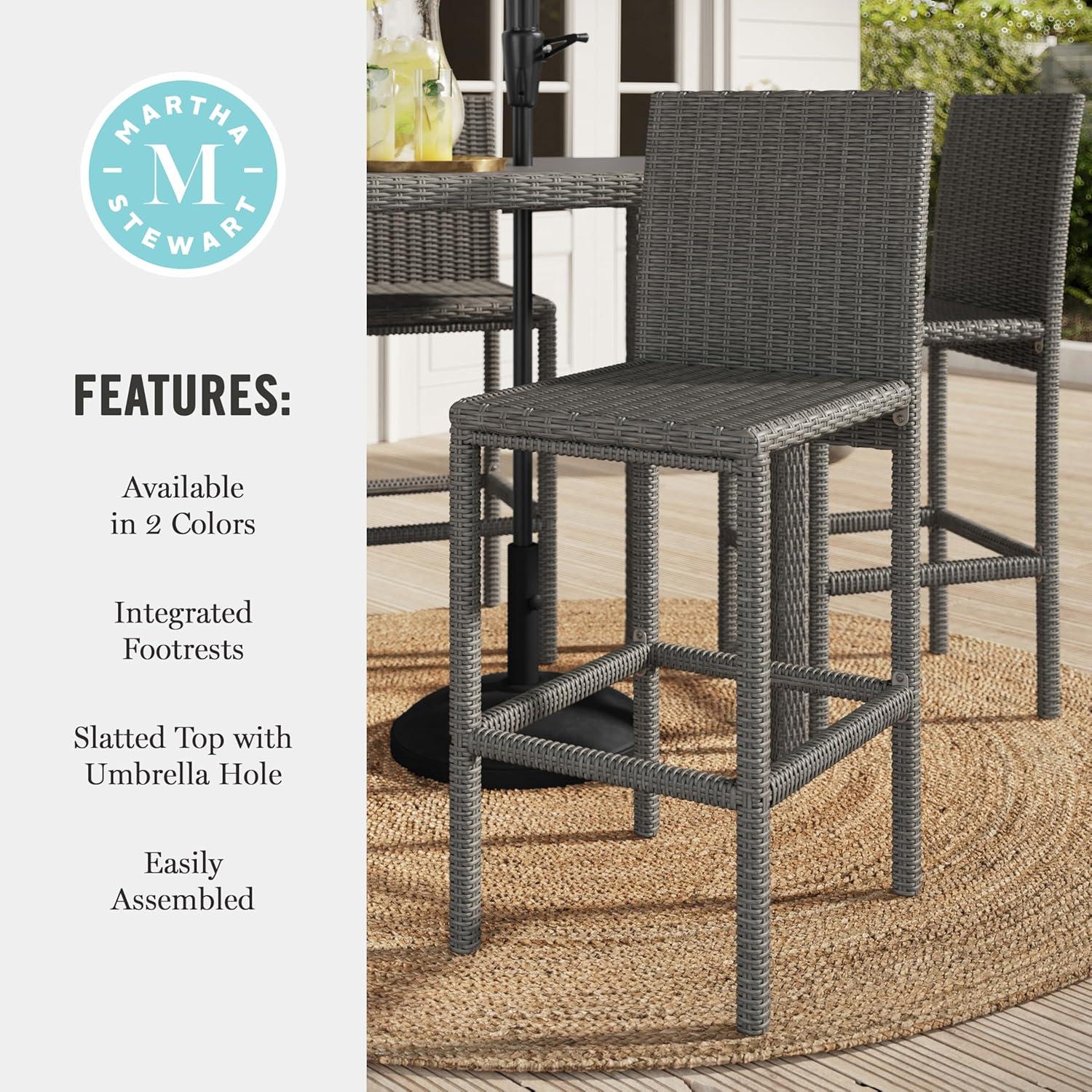 imageMartha Stewart Bedford 5Piece IndoorOutdoor Bar Height Set with 4 Patio Bar Stools and Bar Height Table with Faux Wood Top and Rattan Wicker Finish in GrayGrey