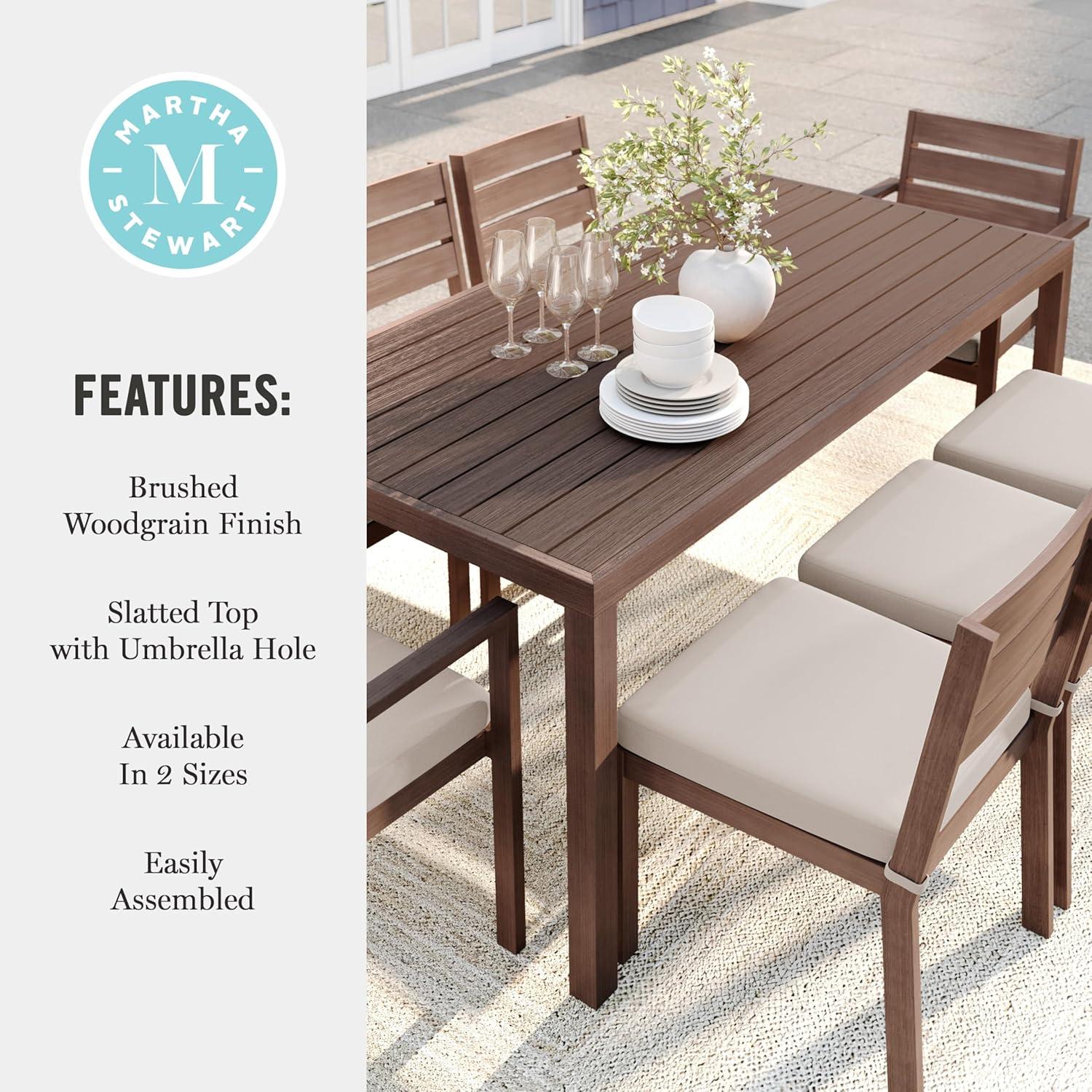 imageMartha Stewart Bedford 62 IndoorOutdoor Aluminum Patio Table with Umbrella Hole and Brushed Woodgrain Finish in BrownBrown