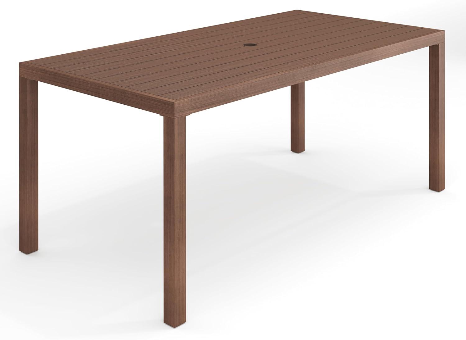 imageMartha Stewart Bedford 62 IndoorOutdoor Aluminum Patio Table with Umbrella Hole and Brushed Woodgrain Finish in BrownBrown