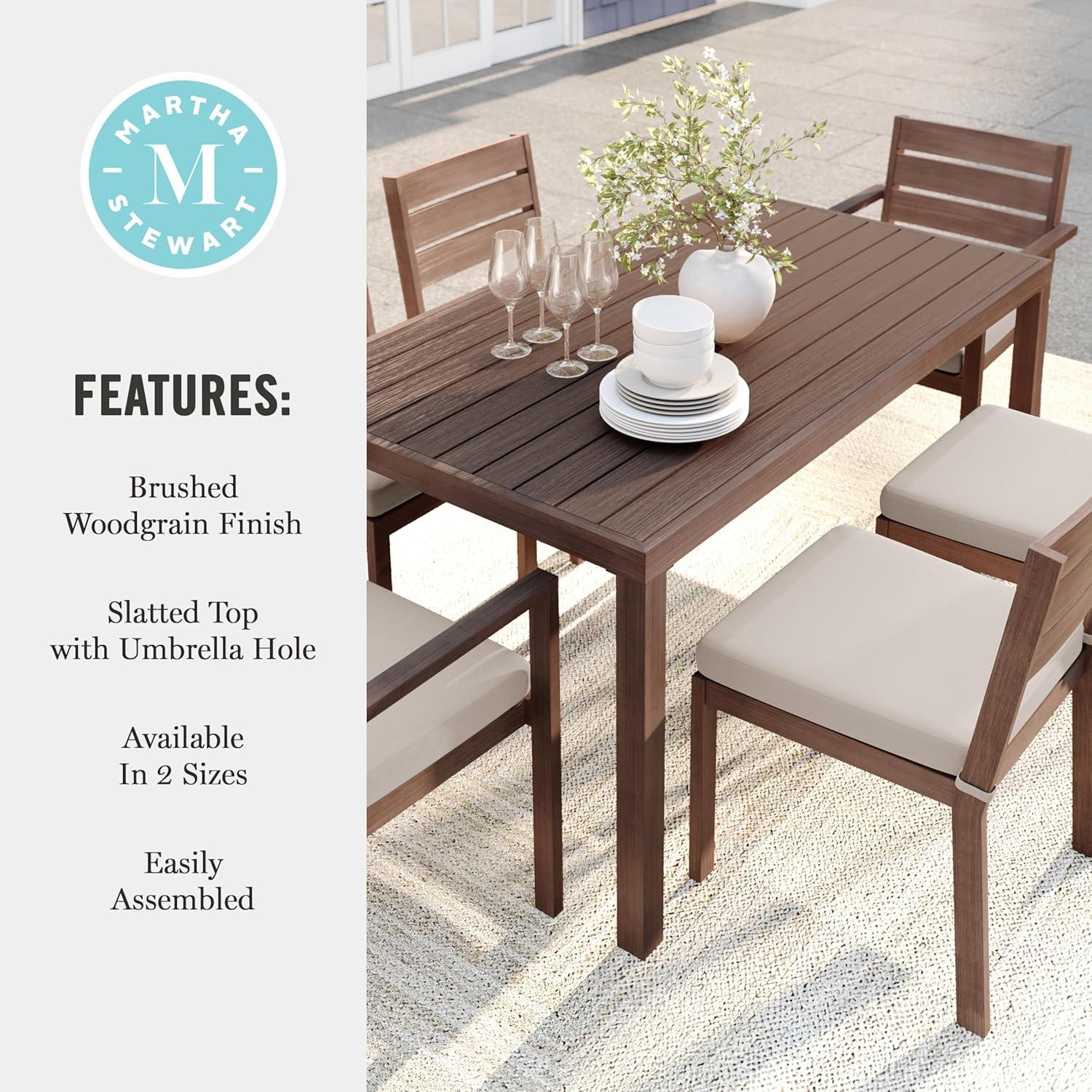 imageMartha Stewart Bedford 62 IndoorOutdoor Aluminum Patio Table with Umbrella Hole and Brushed Woodgrain Finish in BrownBrown