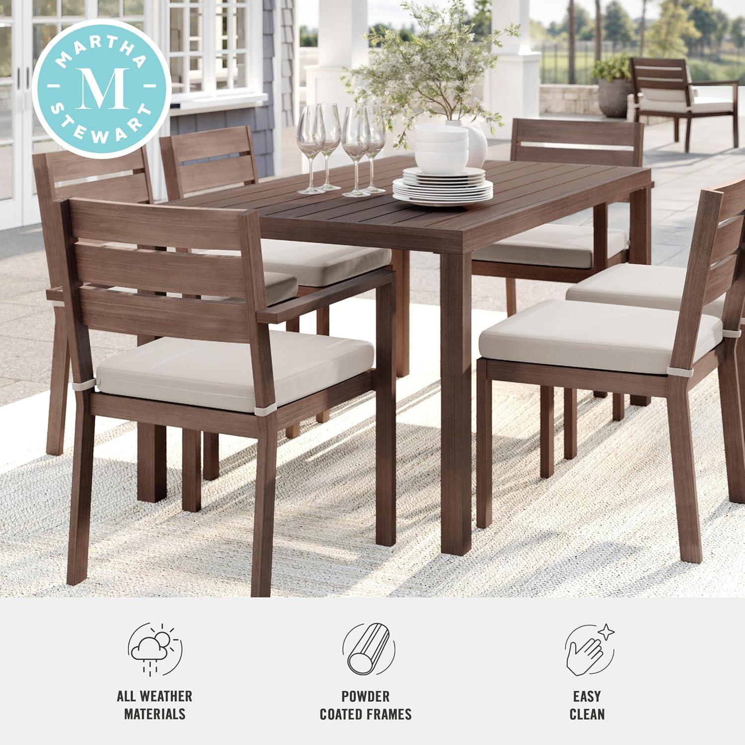 imageMartha Stewart Bedford 62 IndoorOutdoor Aluminum Patio Table with Umbrella Hole and Brushed Woodgrain Finish in BrownBrown