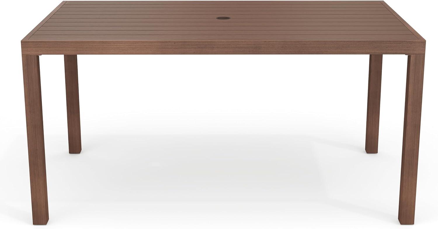imageMartha Stewart Bedford 62 IndoorOutdoor Aluminum Patio Table with Umbrella Hole and Brushed Woodgrain Finish in BrownBrown