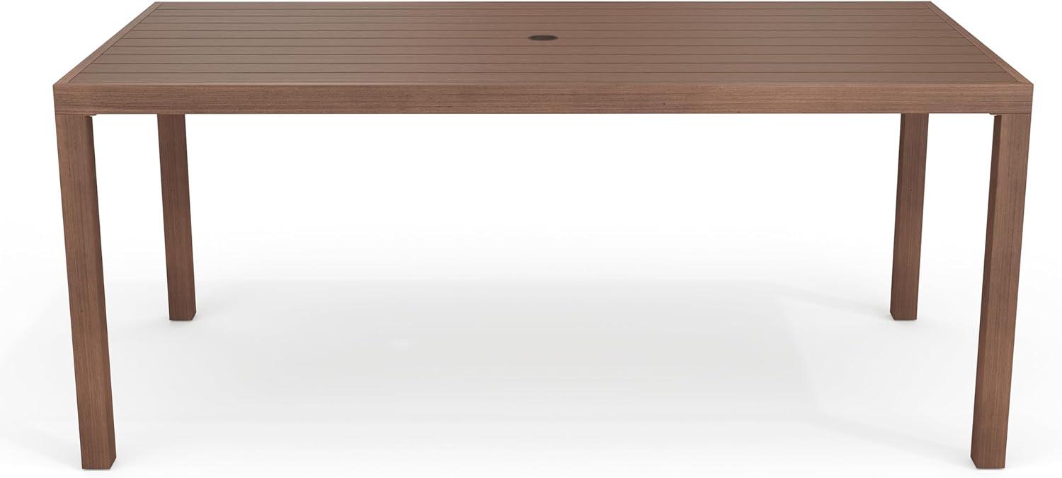 imageMartha Stewart Bedford 62 IndoorOutdoor Aluminum Patio Table with Umbrella Hole and Brushed Woodgrain Finish in BrownBrown