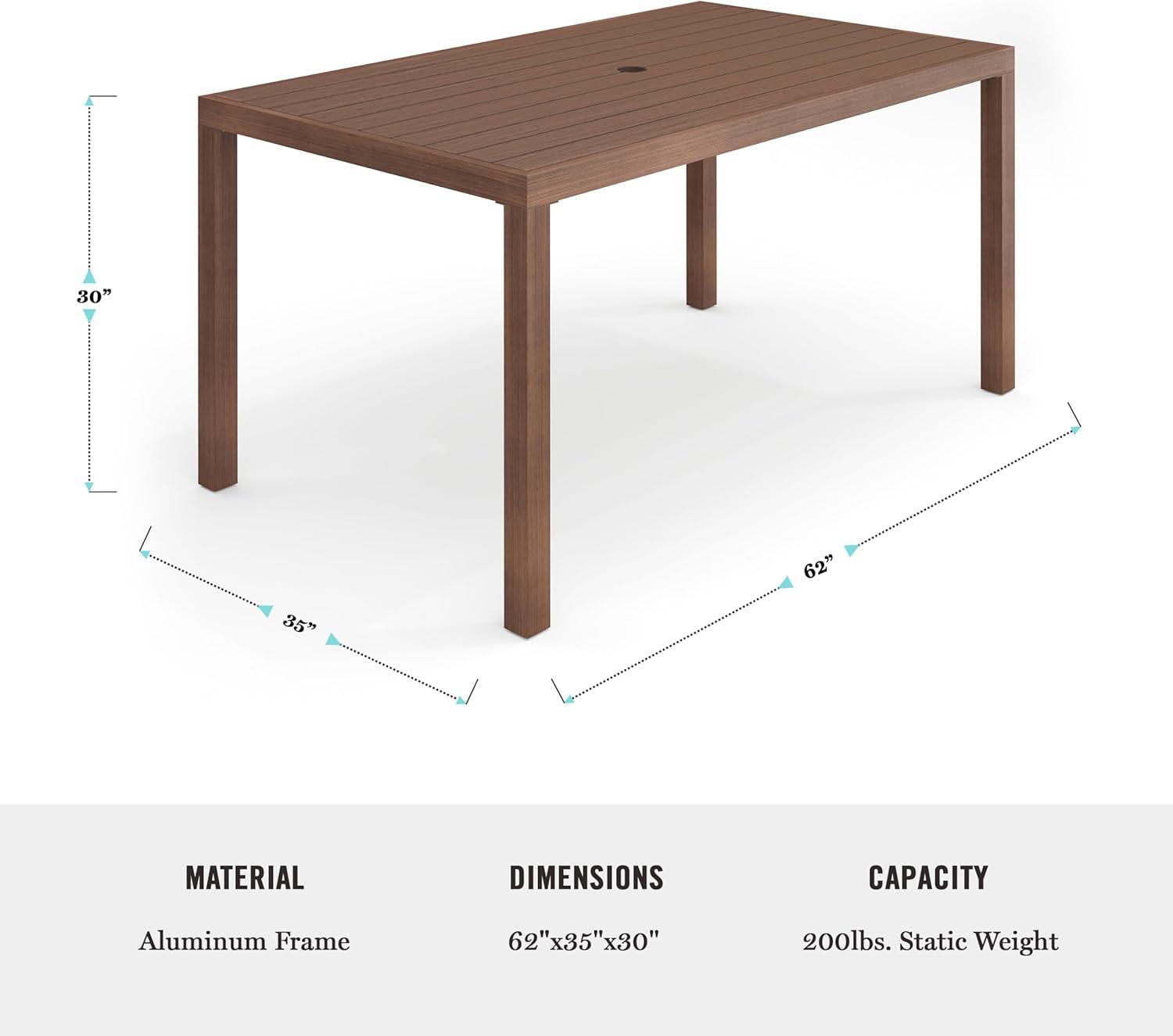 imageMartha Stewart Bedford 62 IndoorOutdoor Aluminum Patio Table with Umbrella Hole and Brushed Woodgrain Finish in BrownBrown
