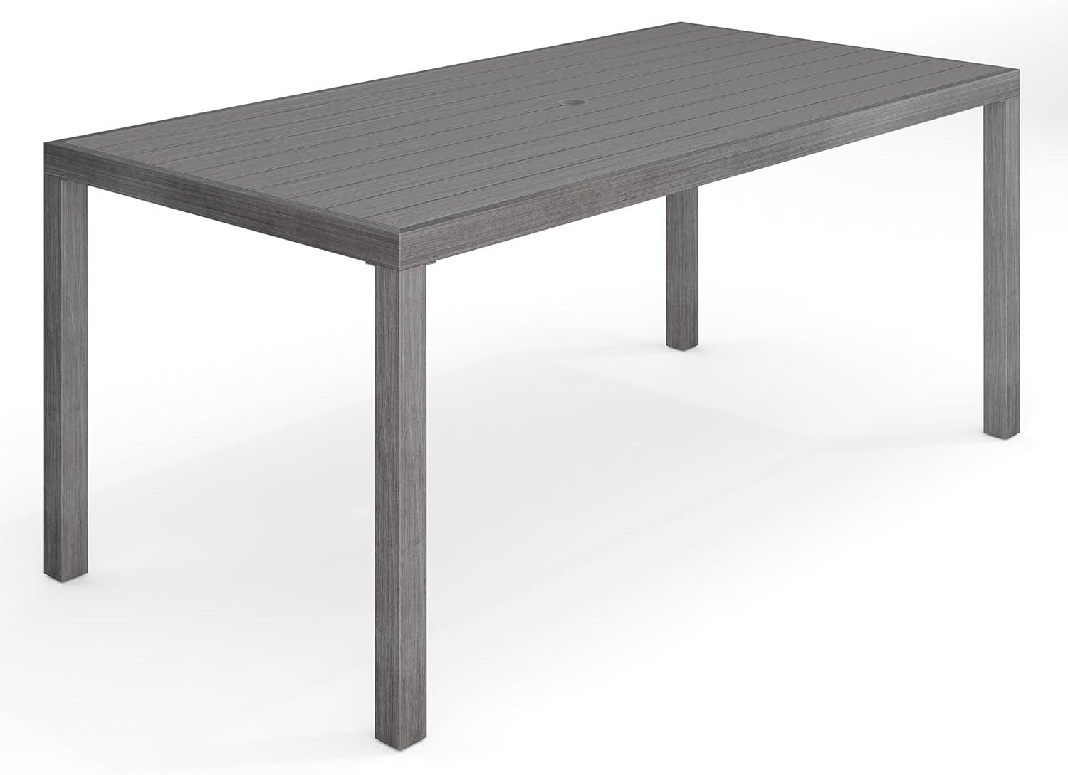 imageMartha Stewart Bedford 62 IndoorOutdoor Aluminum Patio Table with Umbrella Hole and Brushed Woodgrain Finish in BrownGrey