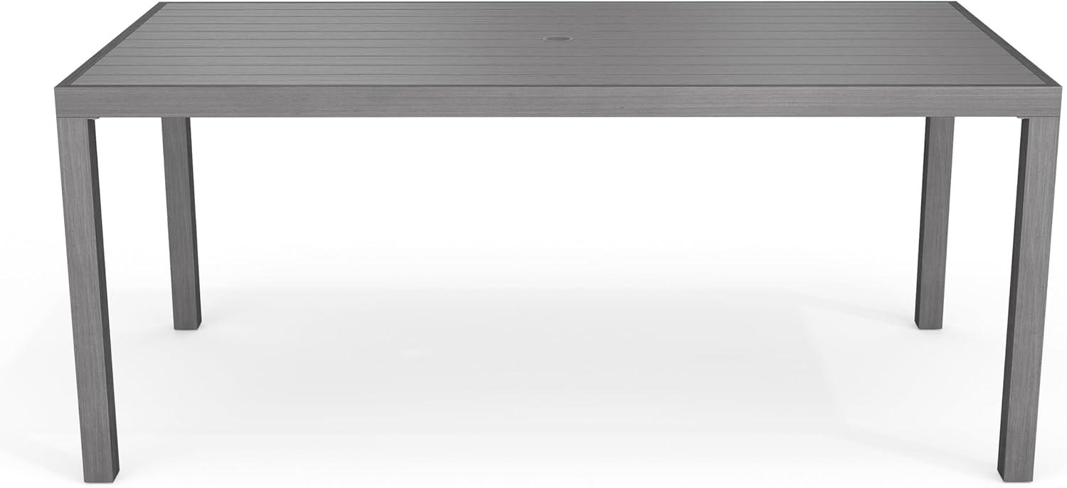 imageMartha Stewart Bedford 62 IndoorOutdoor Aluminum Patio Table with Umbrella Hole and Brushed Woodgrain Finish in BrownGrey