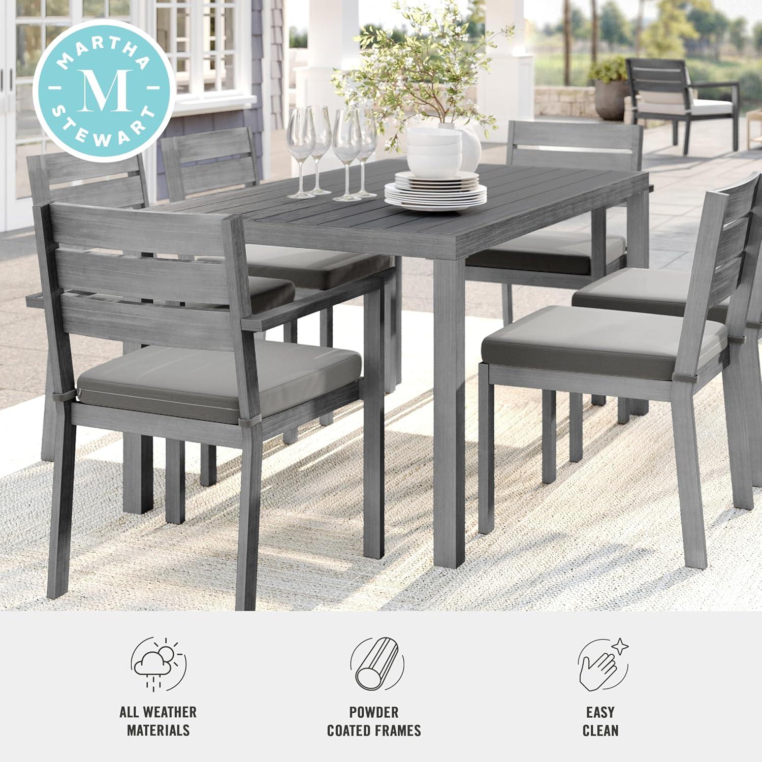 imageMartha Stewart Bedford 62 IndoorOutdoor Aluminum Patio Table with Umbrella Hole and Brushed Woodgrain Finish in BrownGrey