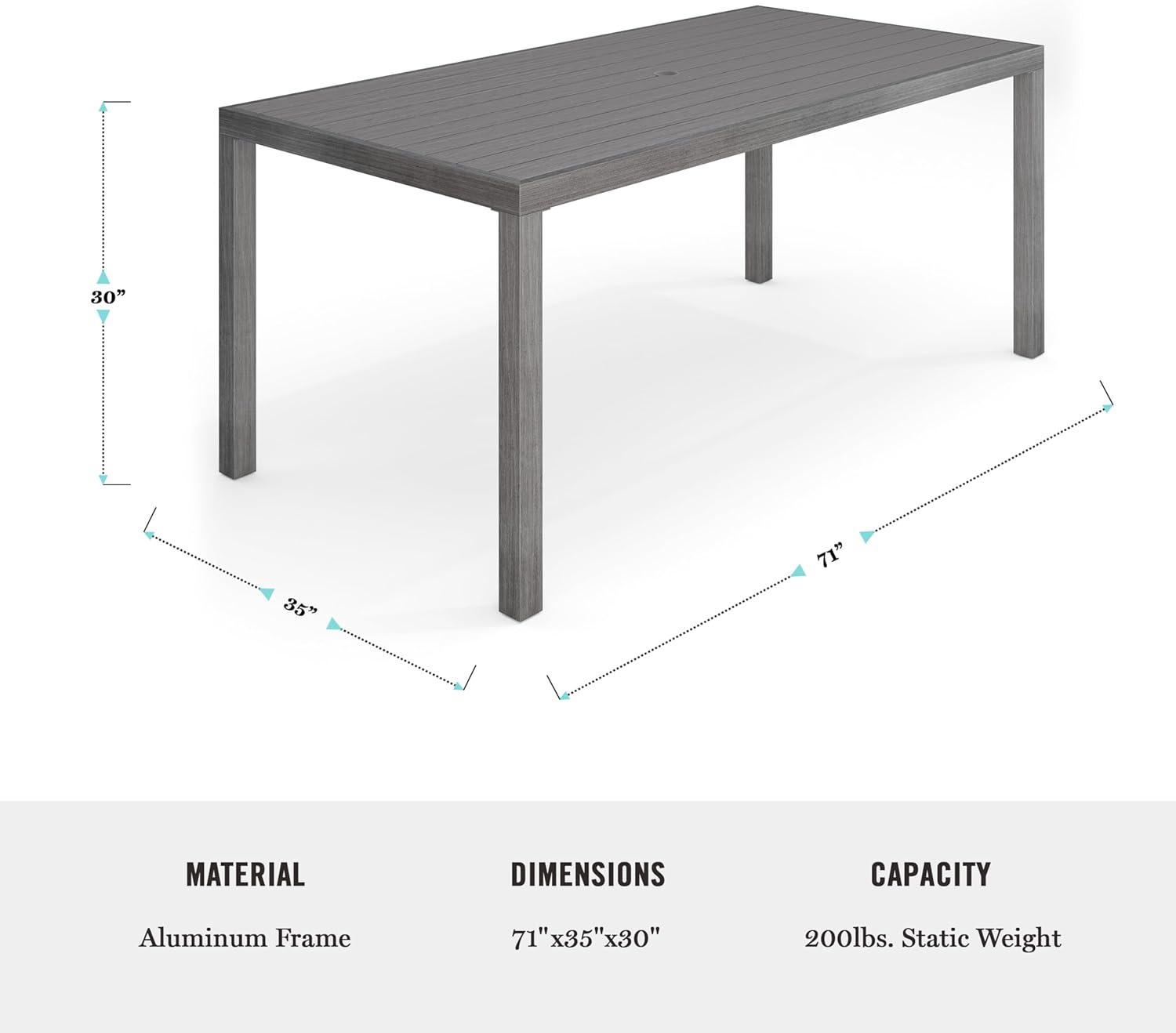imageMartha Stewart Bedford 62 IndoorOutdoor Aluminum Patio Table with Umbrella Hole and Brushed Woodgrain Finish in BrownGrey