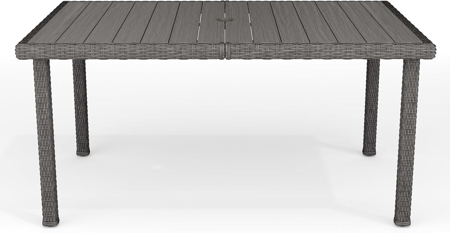 imageMartha Stewart Bedford 71 IndoorOutdoor Patio Table with Faux Wood Top and Rattan Wicker Finish in BrownGrey