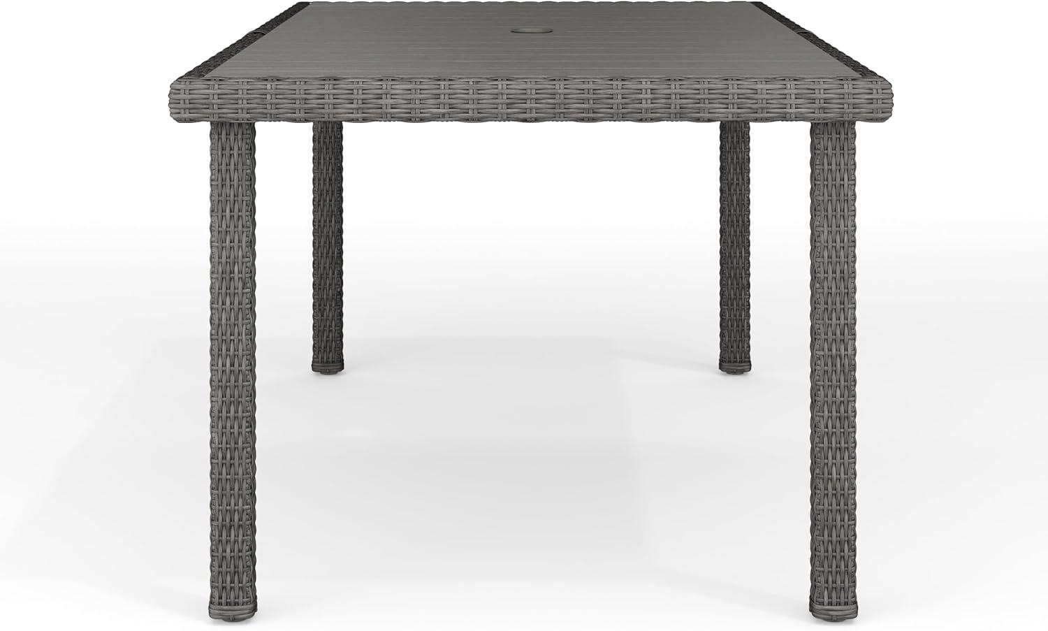 imageMartha Stewart Bedford 71 IndoorOutdoor Patio Table with Faux Wood Top and Rattan Wicker Finish in BrownGrey