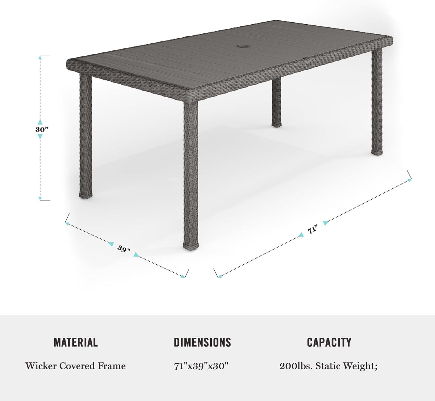 imageMartha Stewart Bedford 71 IndoorOutdoor Patio Table with Faux Wood Top and Rattan Wicker Finish in BrownGrey