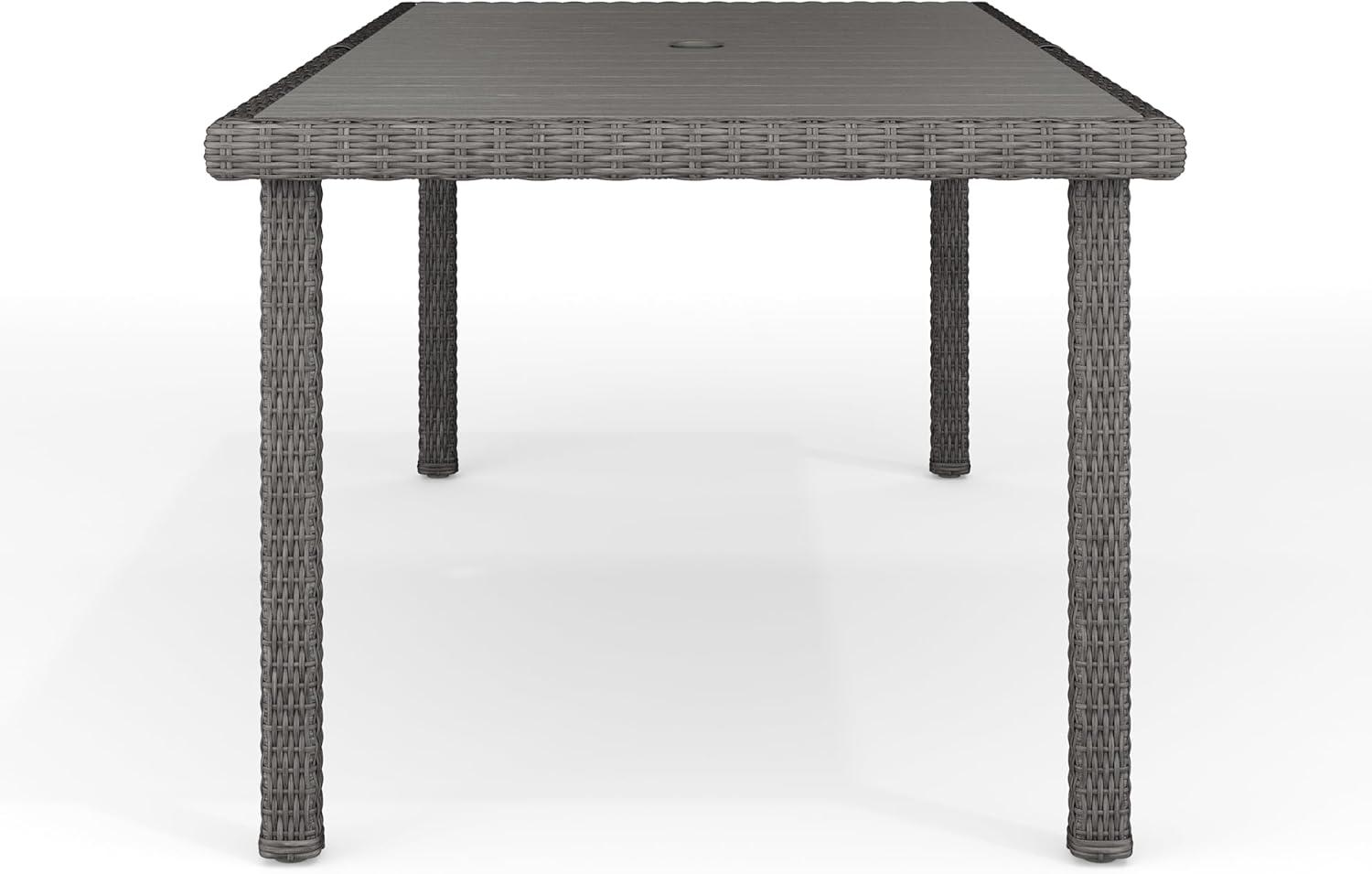 imageMartha Stewart Bedford 71 IndoorOutdoor Patio Table with Faux Wood Top and Rattan Wicker Finish in BrownGrey