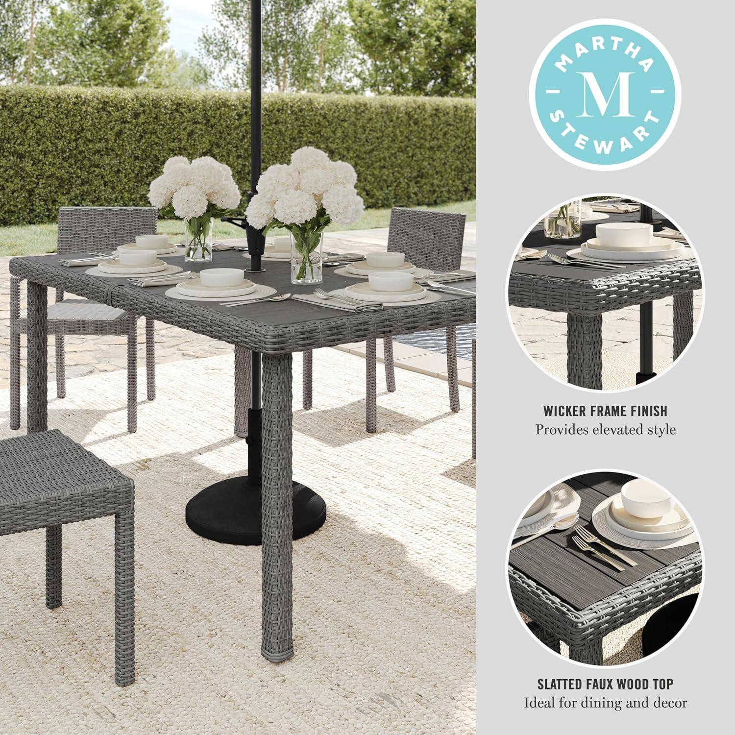 imageMartha Stewart Bedford 71 IndoorOutdoor Patio Table with Faux Wood Top and Rattan Wicker Finish in BrownGrey